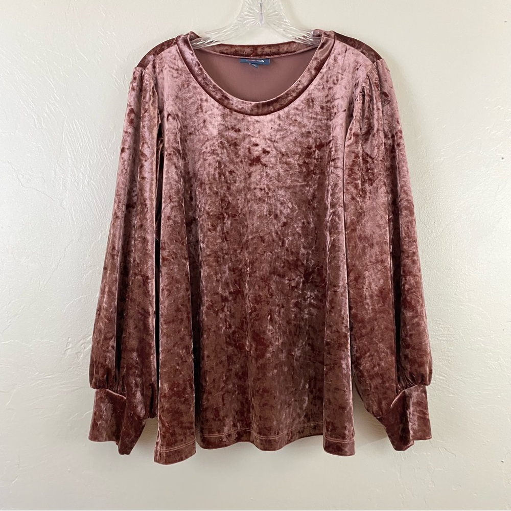 ModCloth Size 2X Blush Pink Crushed Velvet Full Sleeve Scoop Neck Blouse